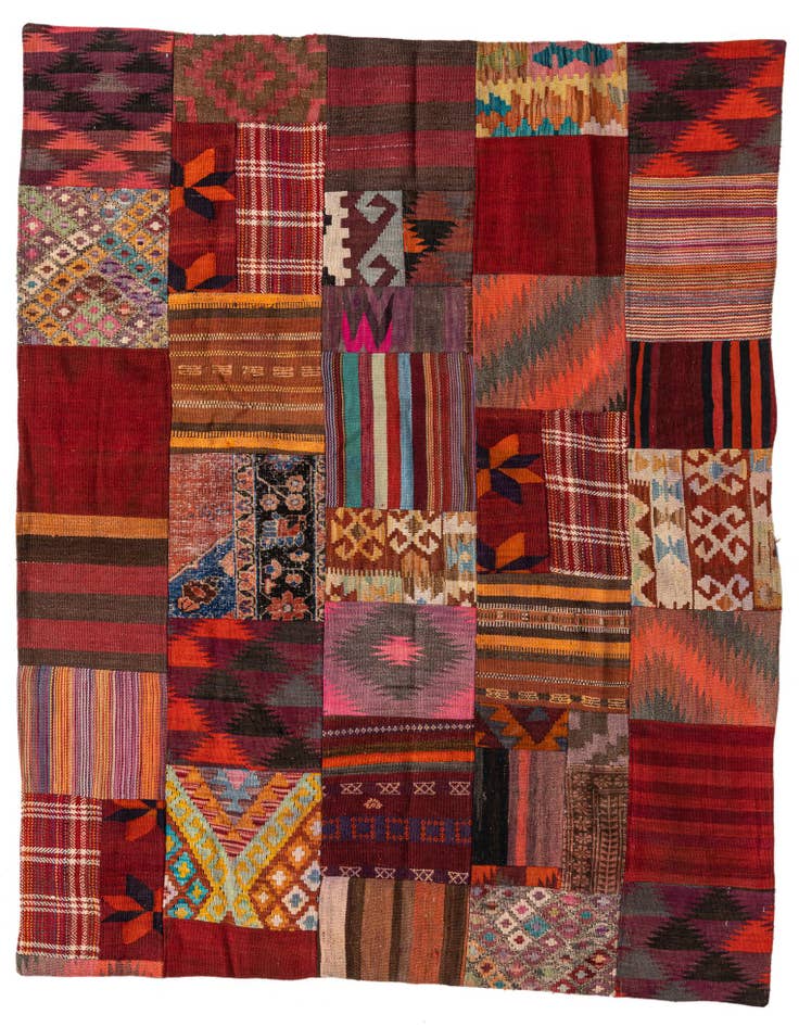 Detail image of 5' 1 x 6' 5 Hand Woven Kilim Patchwork Wool Rug