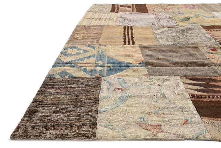 185cm x 235cm Handgewebt Kilim Patchwork Wolle Teppich