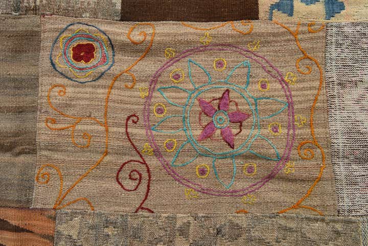 185cm x 235cm Handgewebt Kilim Patchwork Wolle Teppich