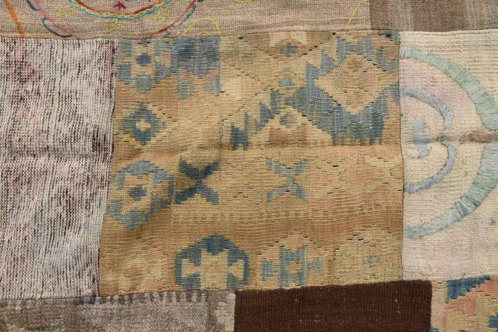 185cm x 235cm Handgewebt Kilim Patchwork Wolle Teppich