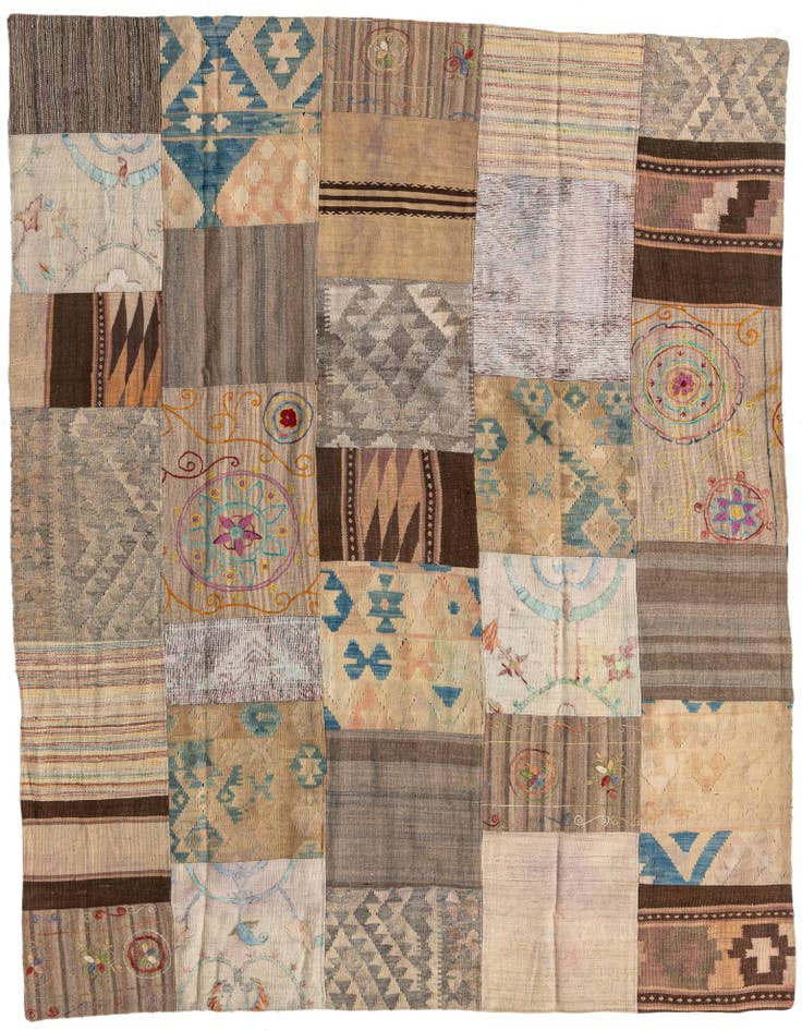 Detail image of 6' x 7' 8 Hand Woven Kilim Patchwork Wool Rug