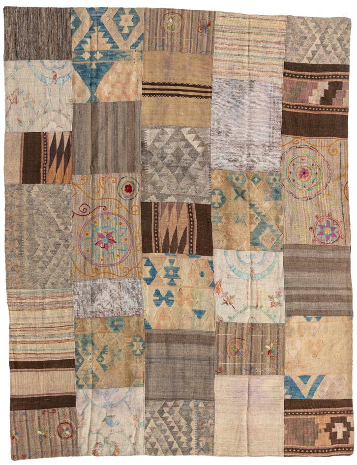 Detailansicht von 185cm x 235cm Handgewebt Kilim Patchwork Wolle Teppich