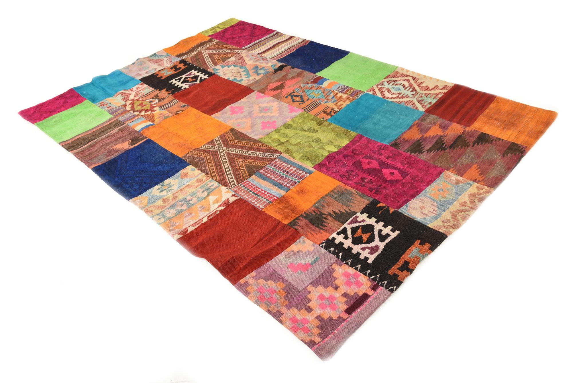 5' 7 x 7' 11 Hand Woven Kilim Patchwork Wool Rug