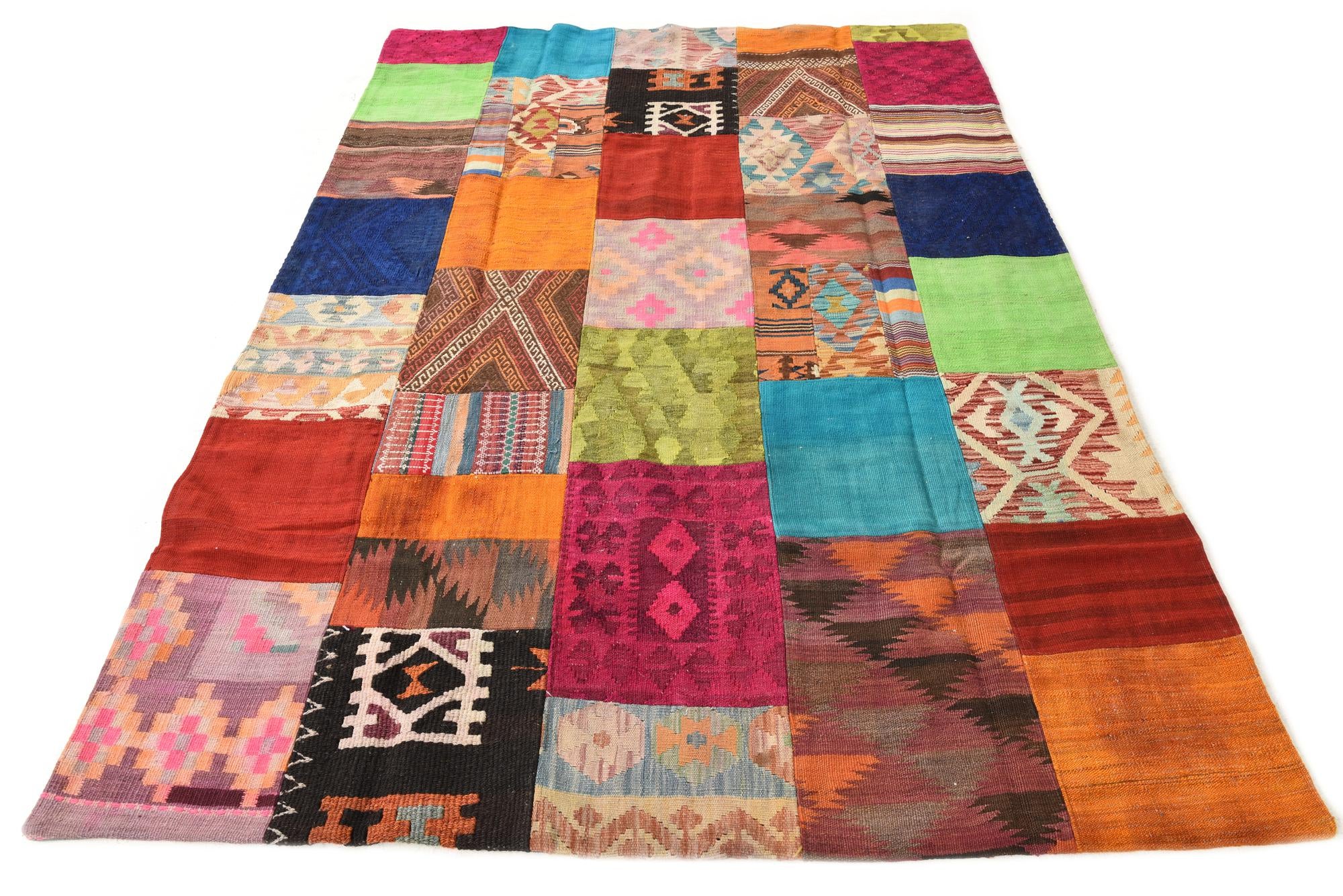 5' 7 x 7' 11 Hand Woven Kilim Patchwork Wool Rug