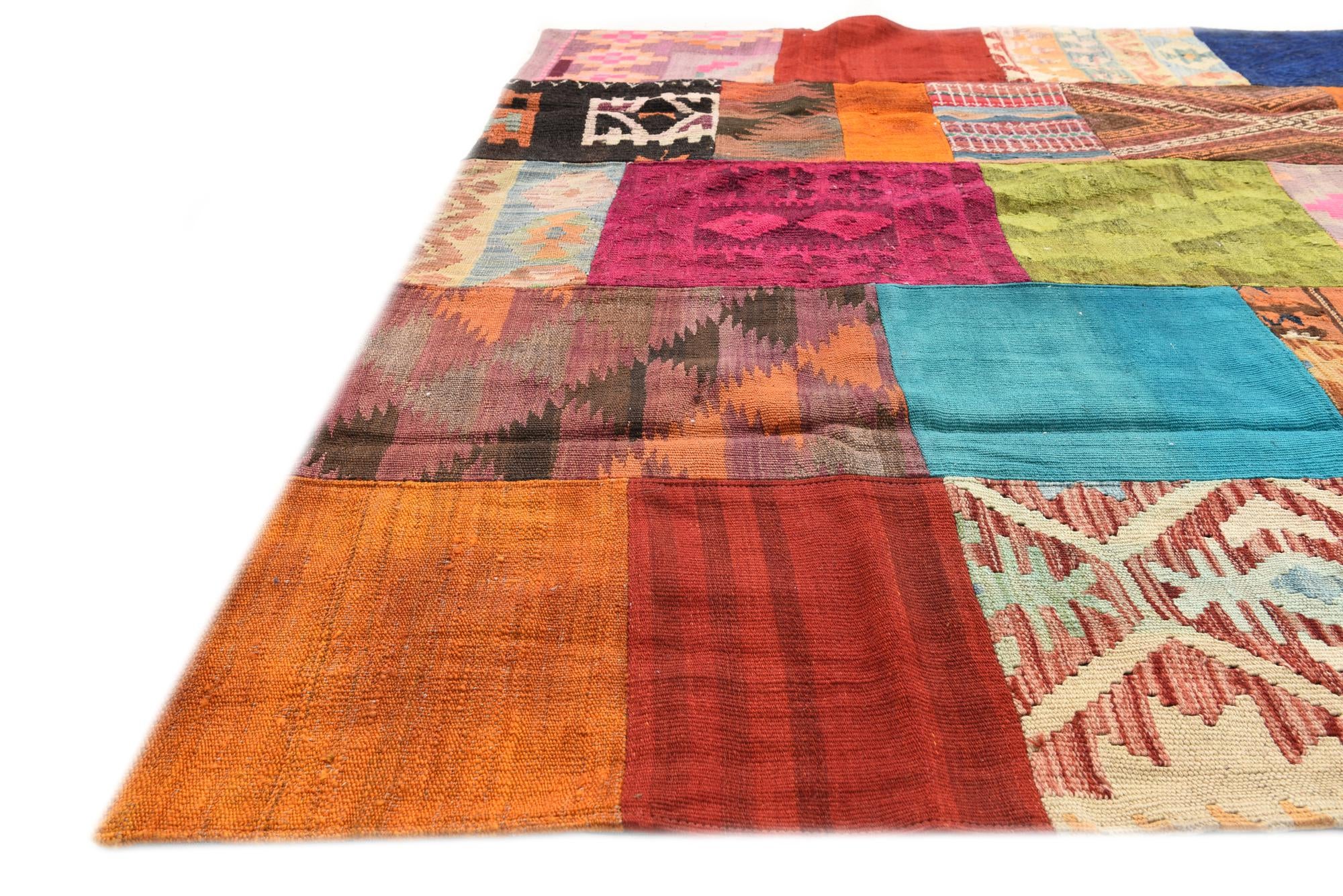 5' 7 x 7' 11 Hand Woven Kilim Patchwork Wool Rug