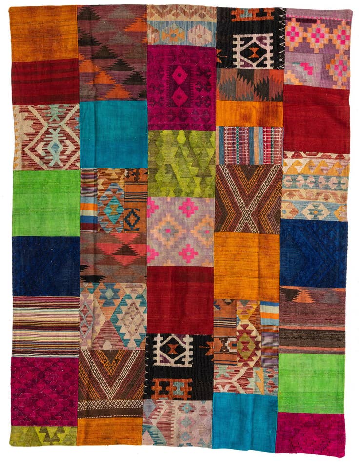 Detail image of 5' 7 x 7' 11 Hand Woven Kilim Patchwork Wool Rug