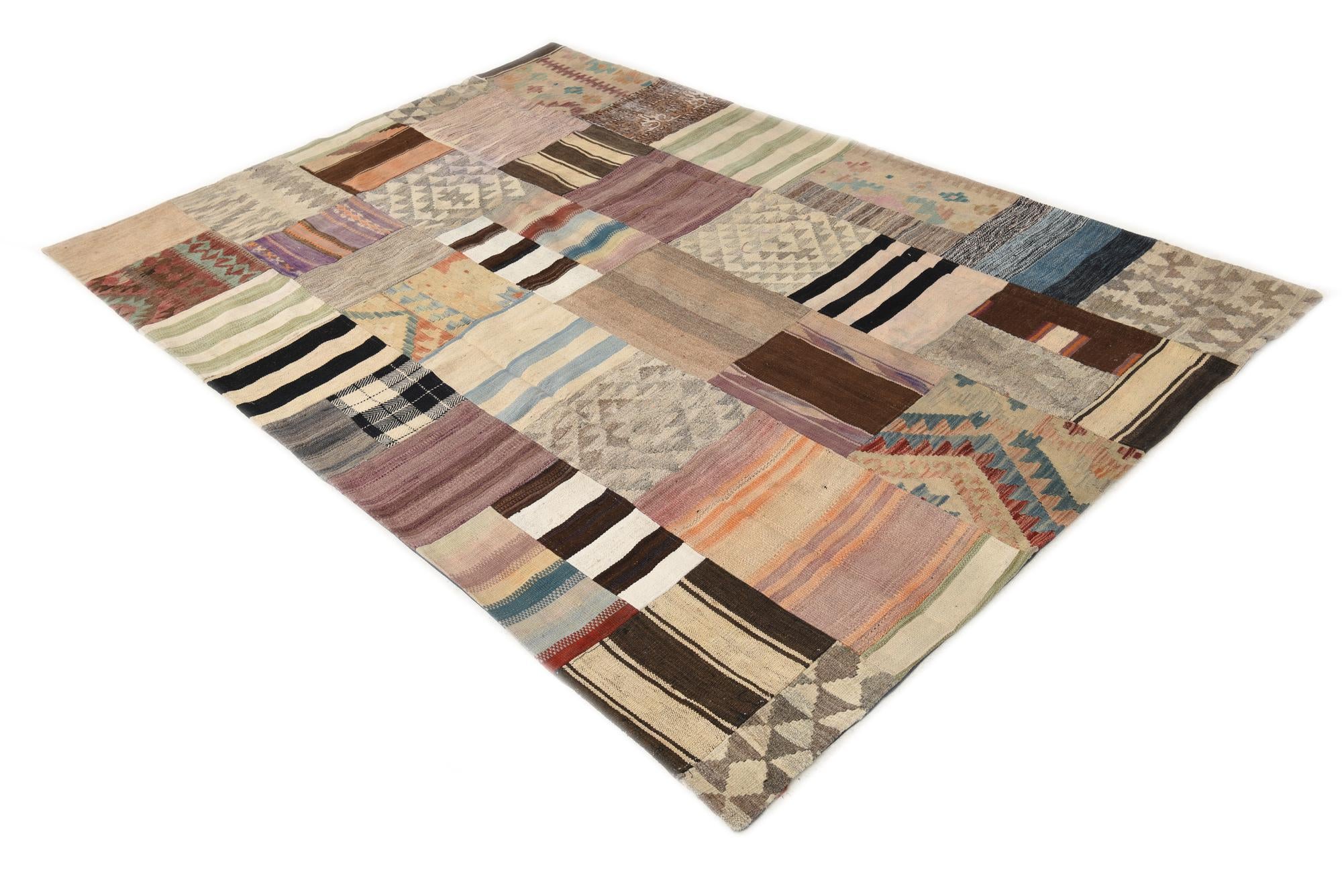 5' 6 x 8' 1 Hand Woven Kilim Patchwork Wool Rug