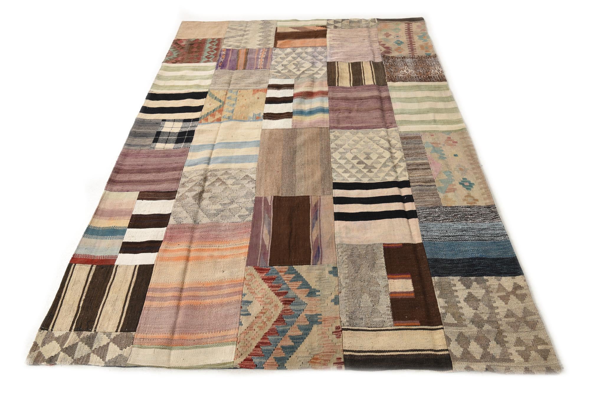 5' 6 x 8' 1 Hand Woven Kilim Patchwork Wool Rug