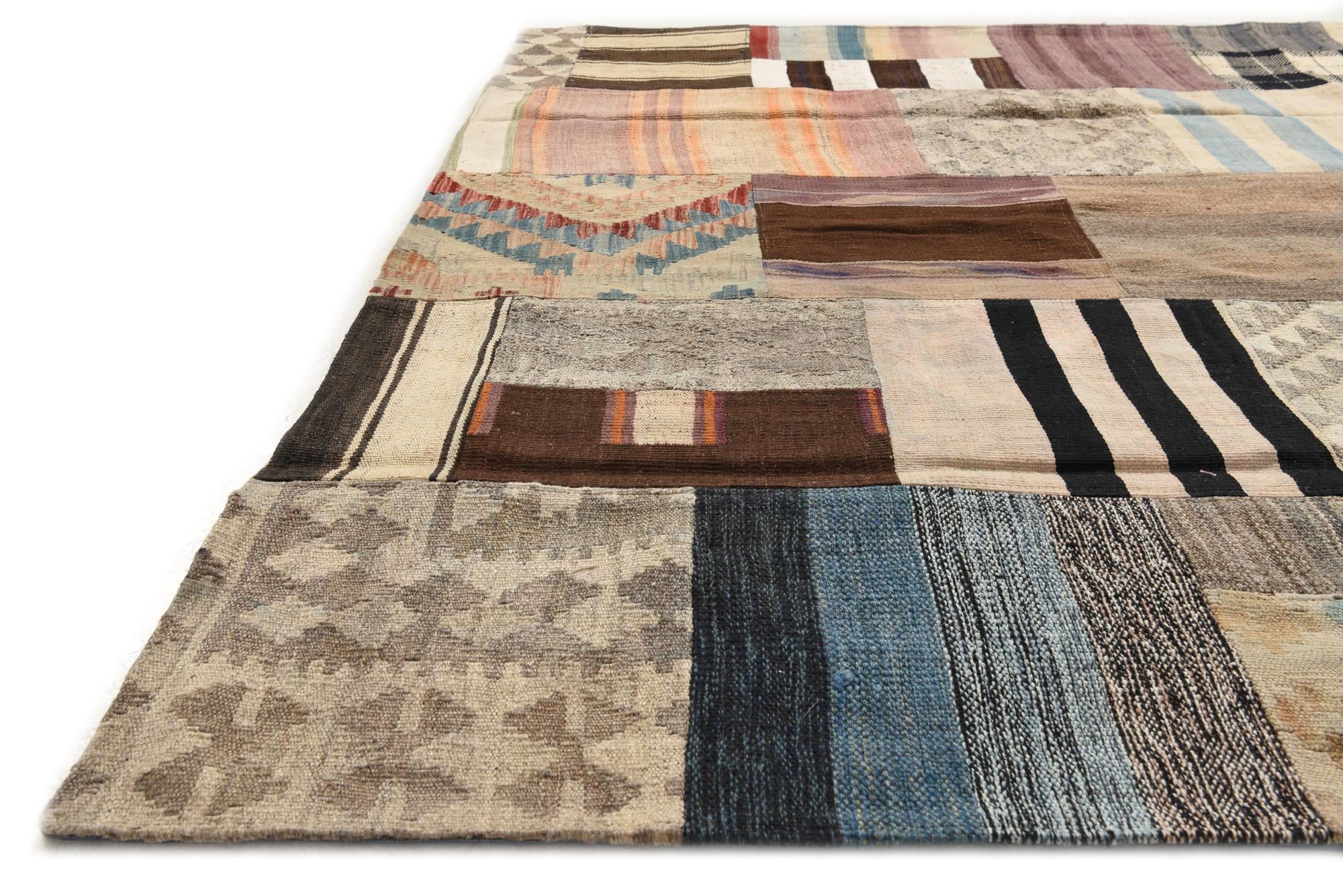 5' 6 x 8' 1 Hand Woven Kilim Patchwork Wool Rug
