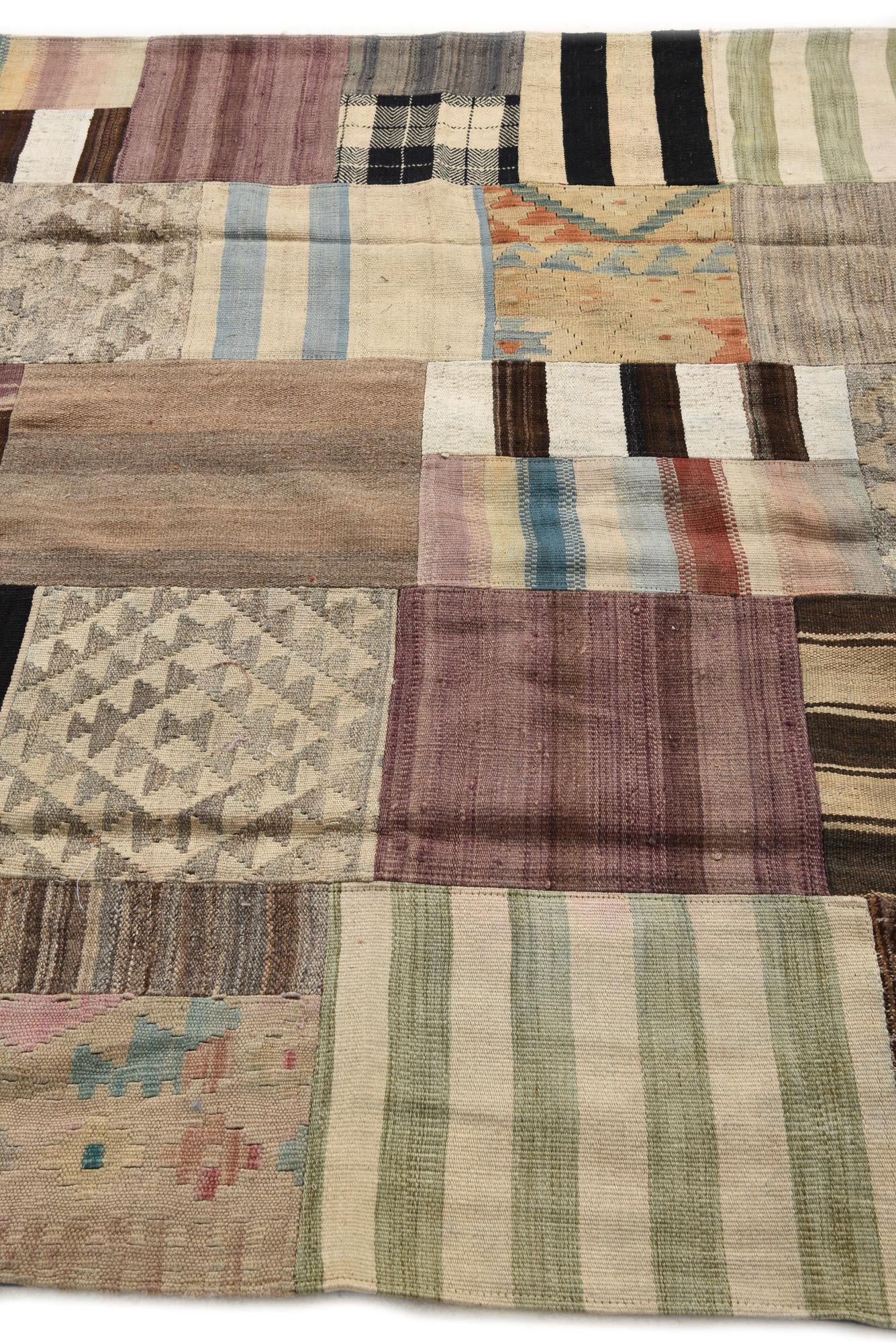5' 6 x 8' 1 Hand Woven Kilim Patchwork Wool Rug