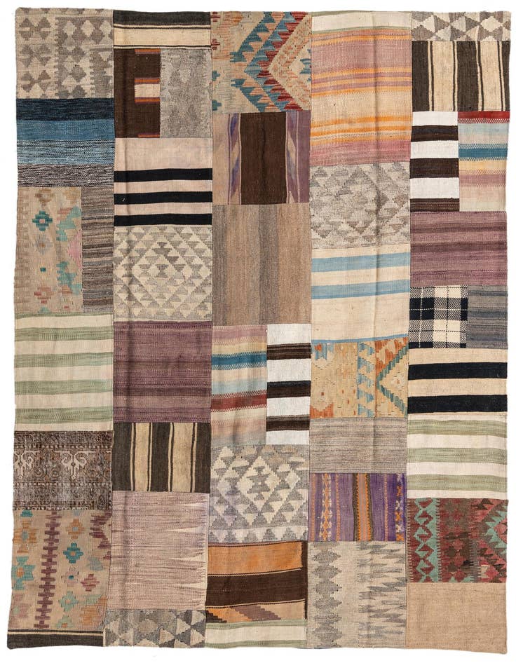 Detail image of 5' 6 x 8' 1 Hand Woven Kilim Patchwork Wool Rug