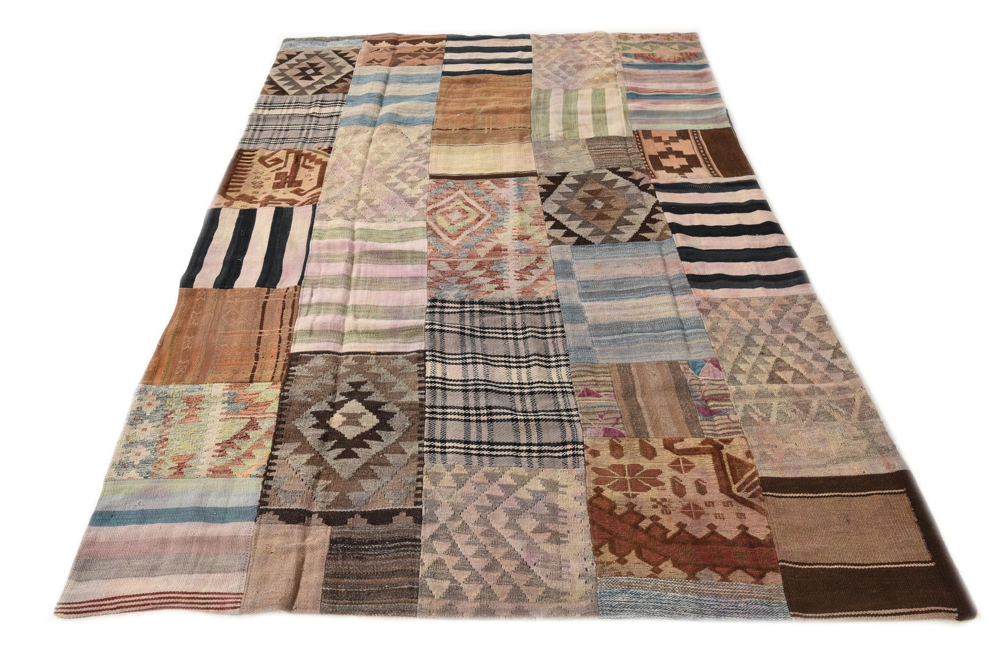 5' 4 x 7' 11 Hand Woven Kilim Patchwork Wool Rug