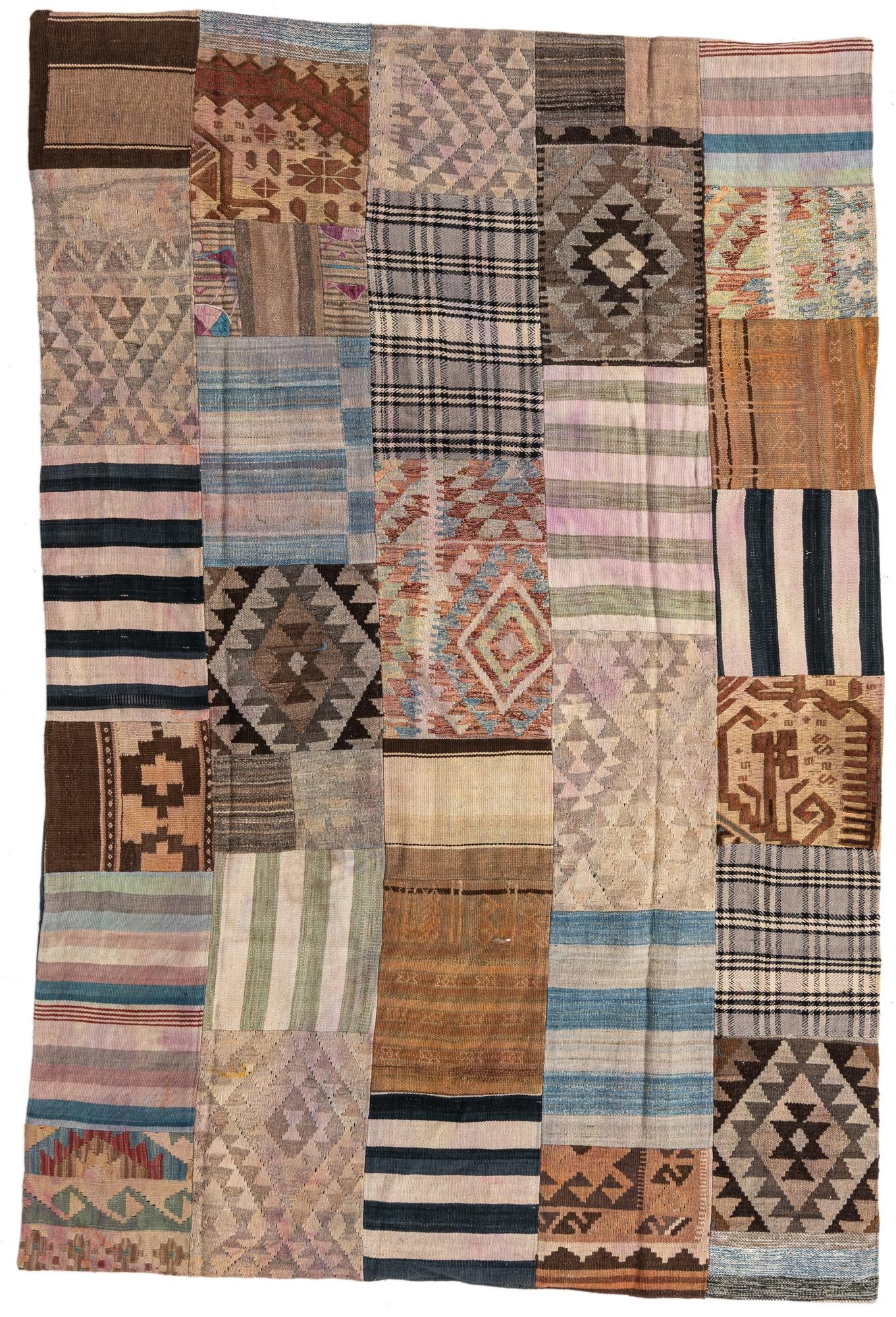 5' 4 x 7' 11 Hand Woven Kilim Patchwork Wool Rug