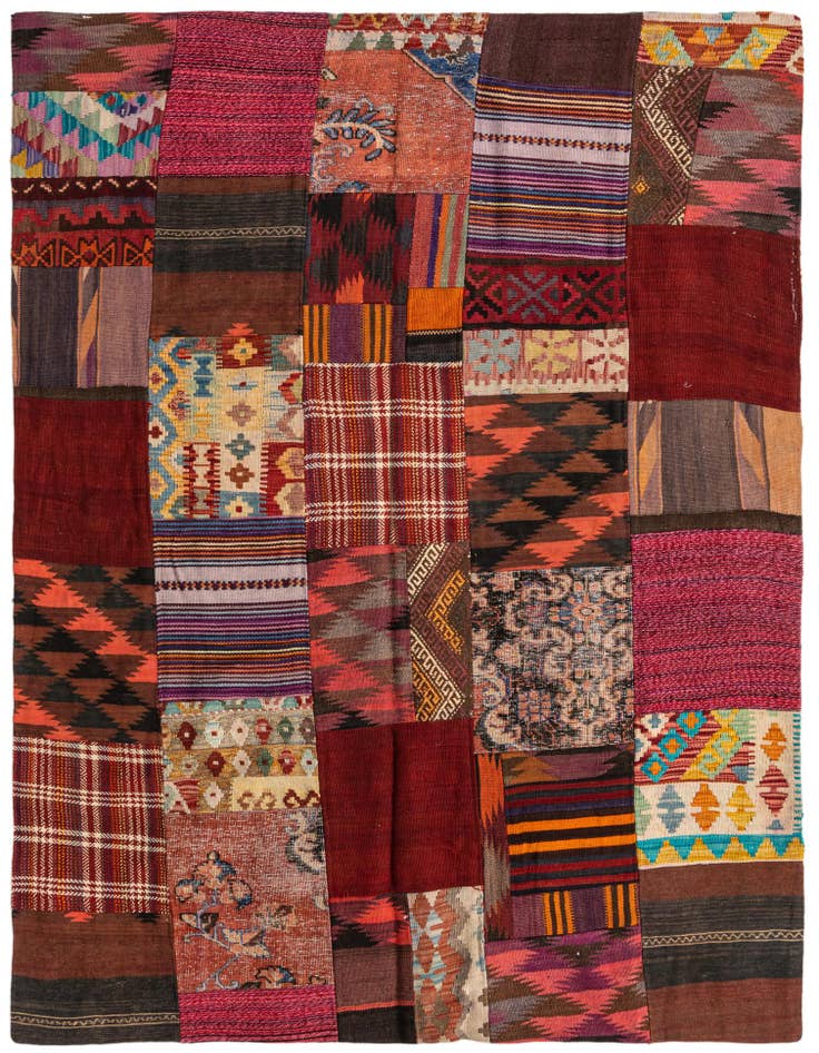 Detail image of 5' x 6' 7 Hand Woven Kilim Patchwork Wool Rug