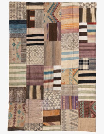 5' 6 x 8' 1 Hand Woven Kilim Patchwork Wool Rug