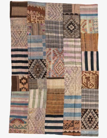 5' 4 x 7' 11 Hand Woven Kilim Patchwork Wool Rug