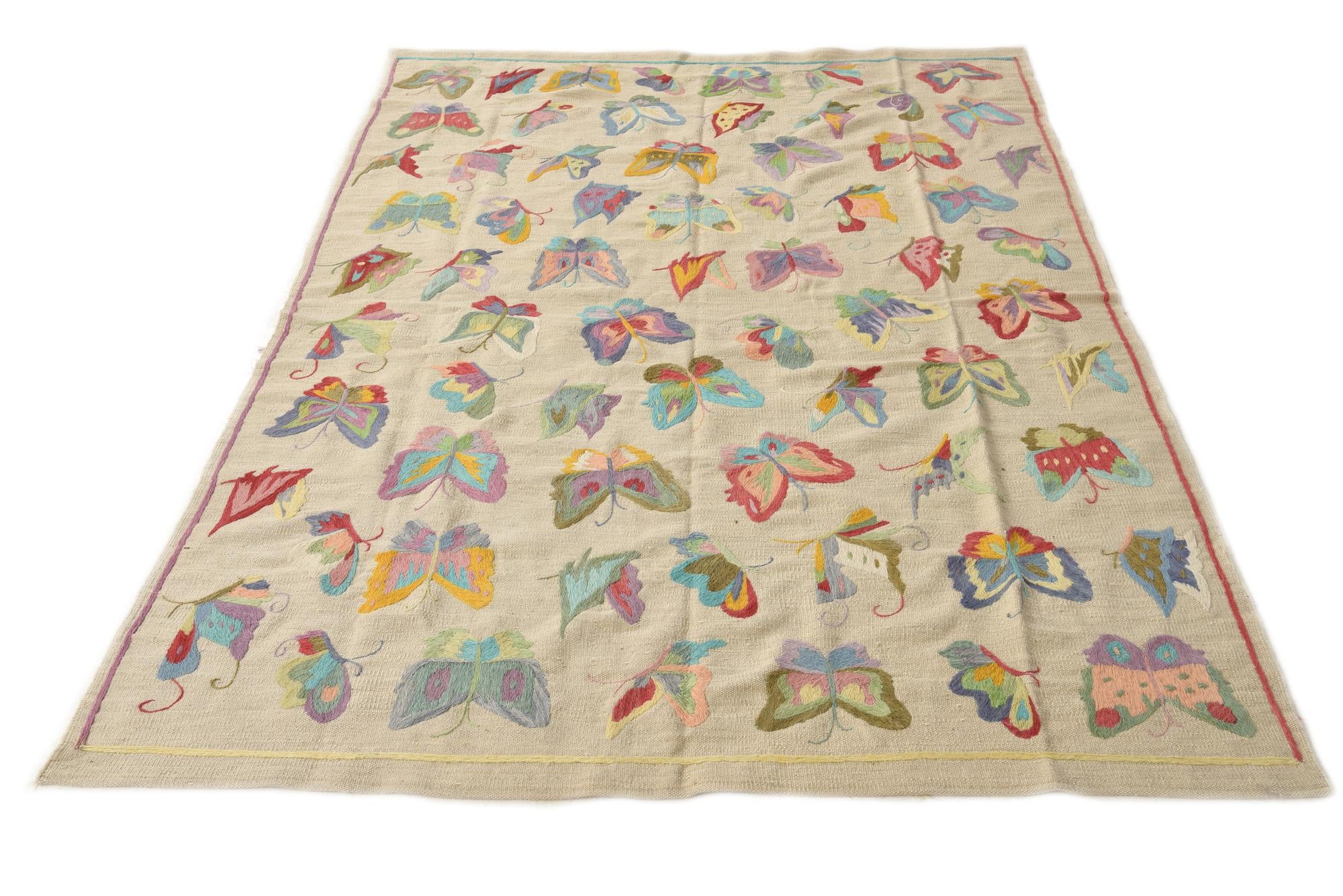 5' 4 x 7' 7 Hand Woven Kilim Suzani Wool Rug