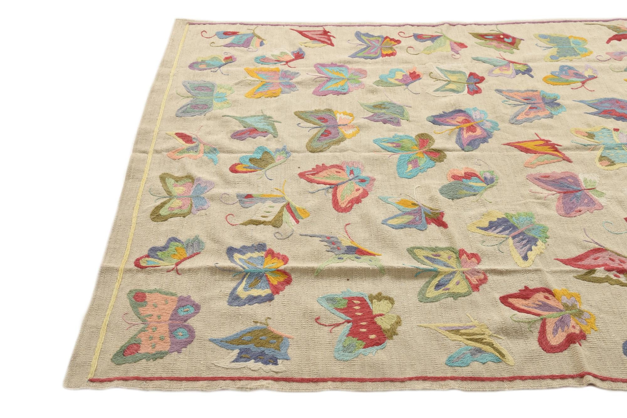 5' 4 x 7' 7 Hand Woven Kilim Suzani Wool Rug