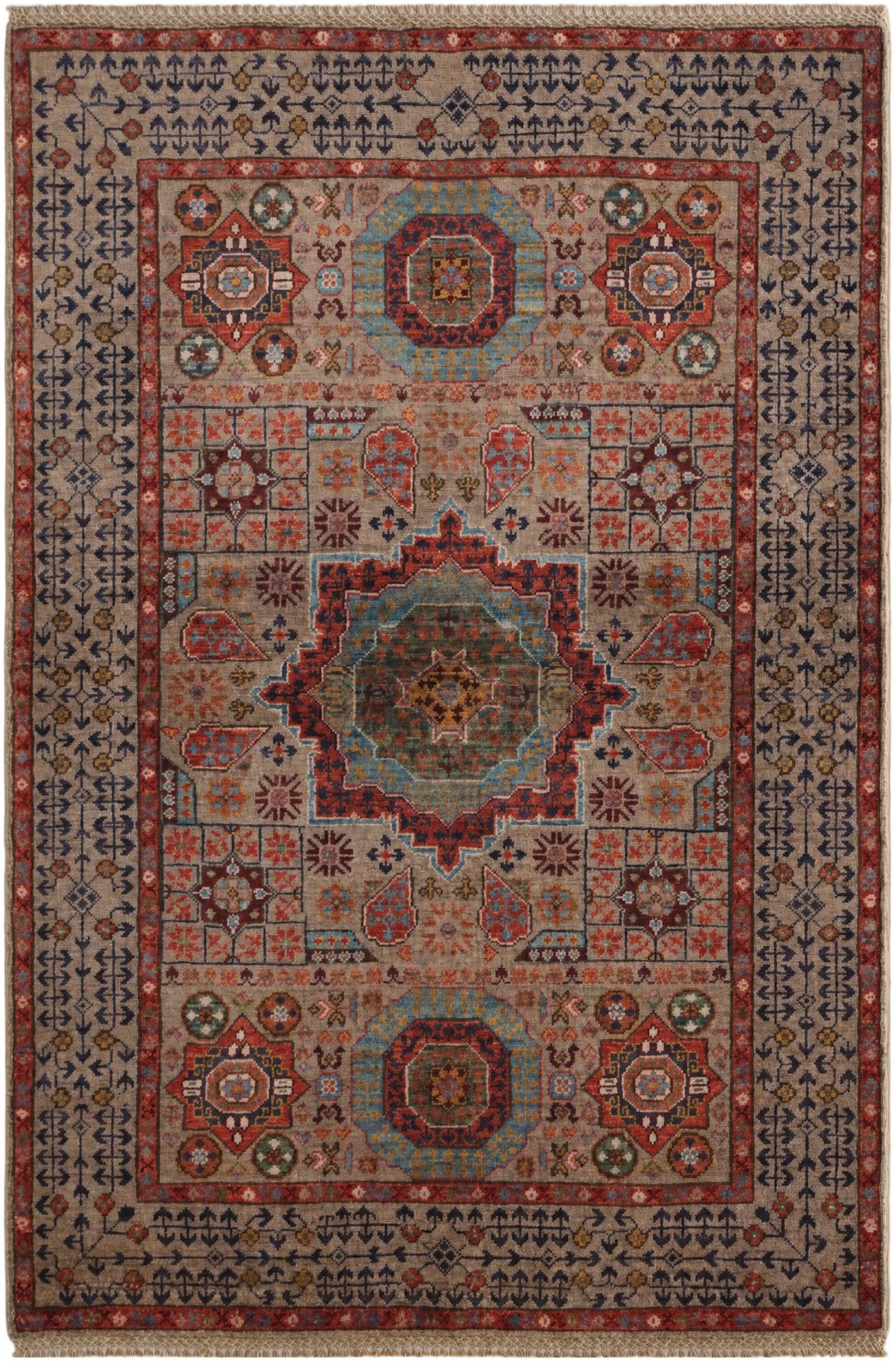 3' 4 x 4' 11 Hand Knotted Mamluk Ziegler Rug