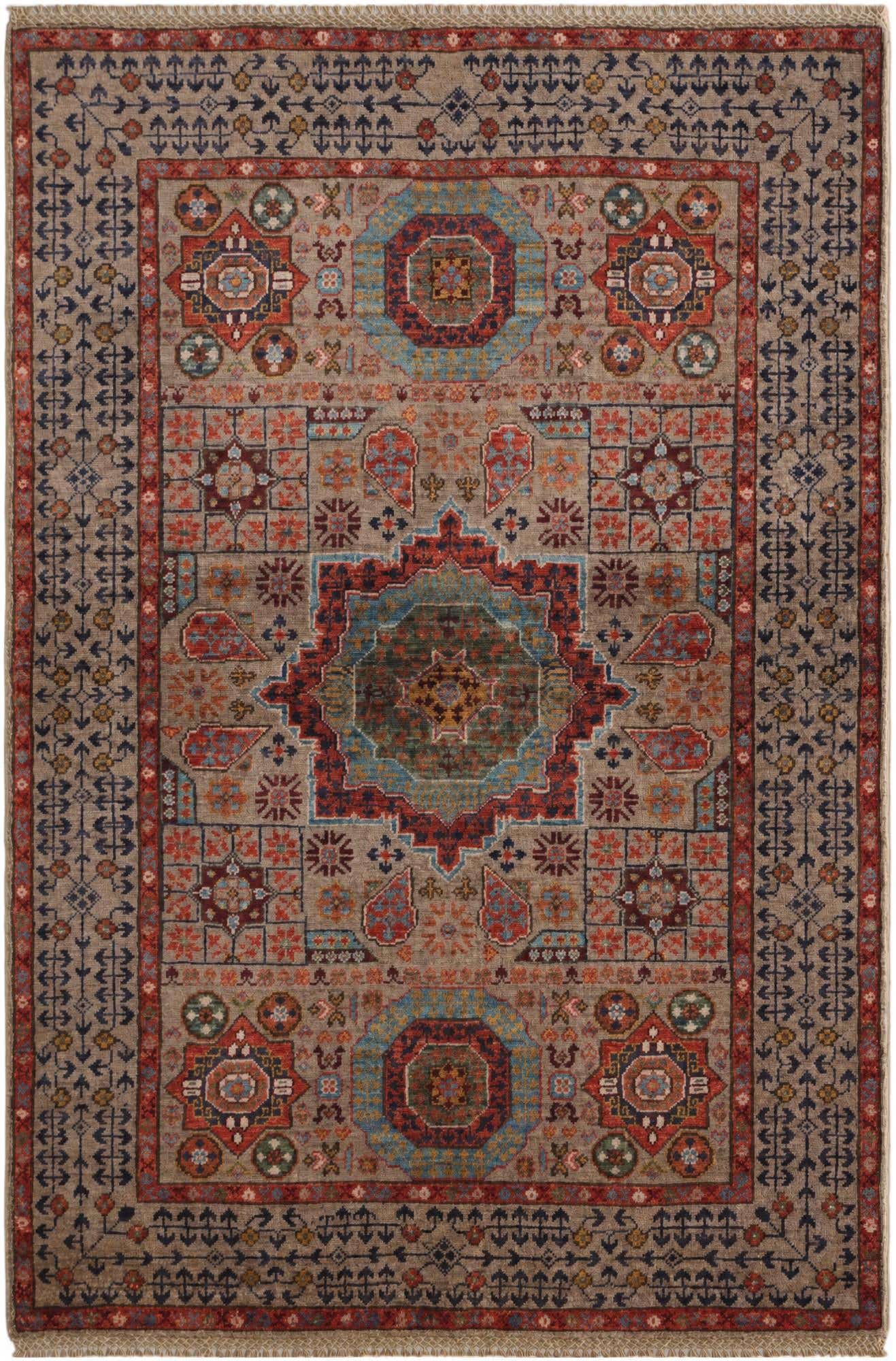 3' 4 x 4' 11 Hand Knotted Mamluk Ziegler Rug