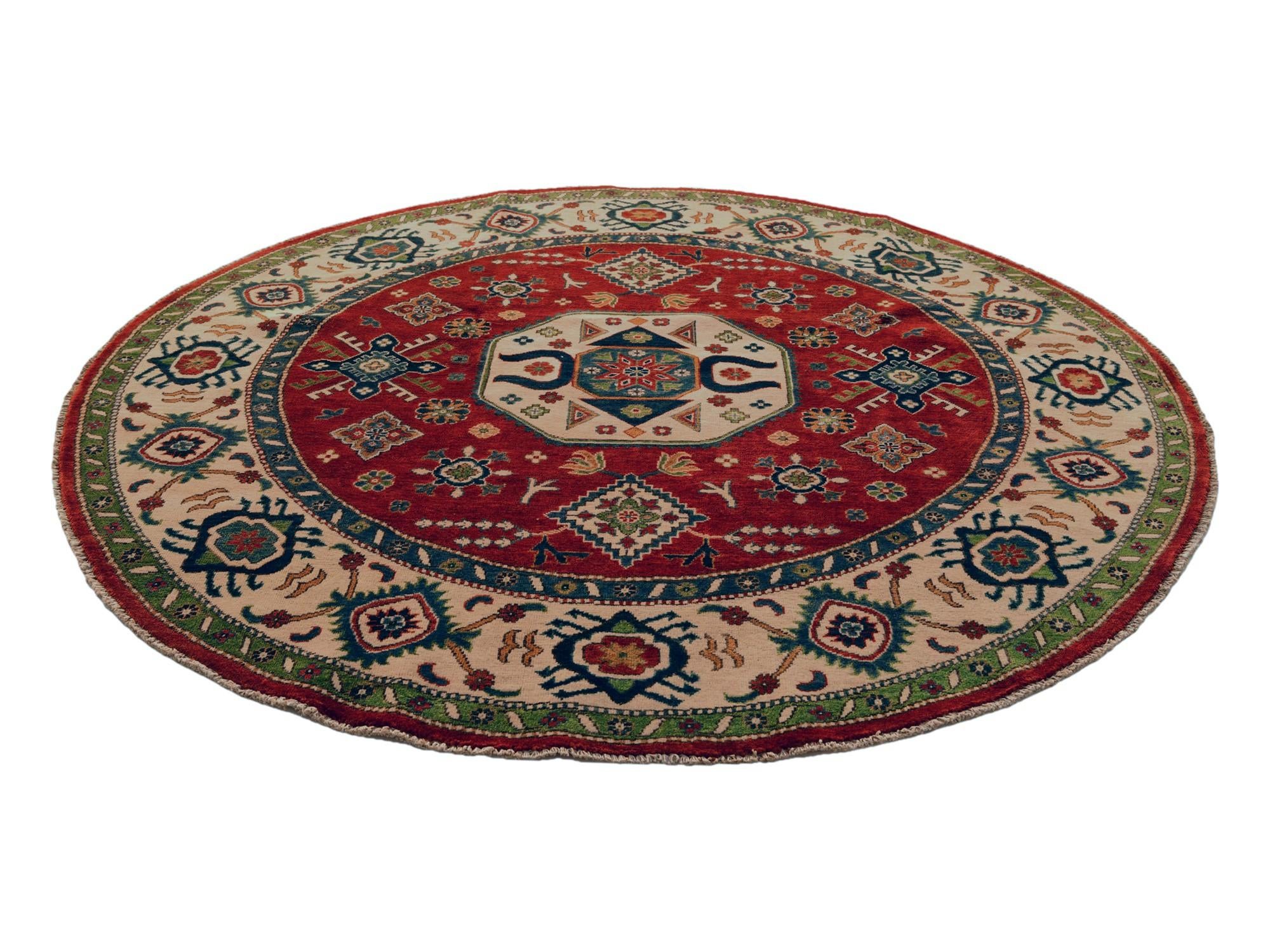 7' x 7' 1 Hand Knotted Kazak Round Rug