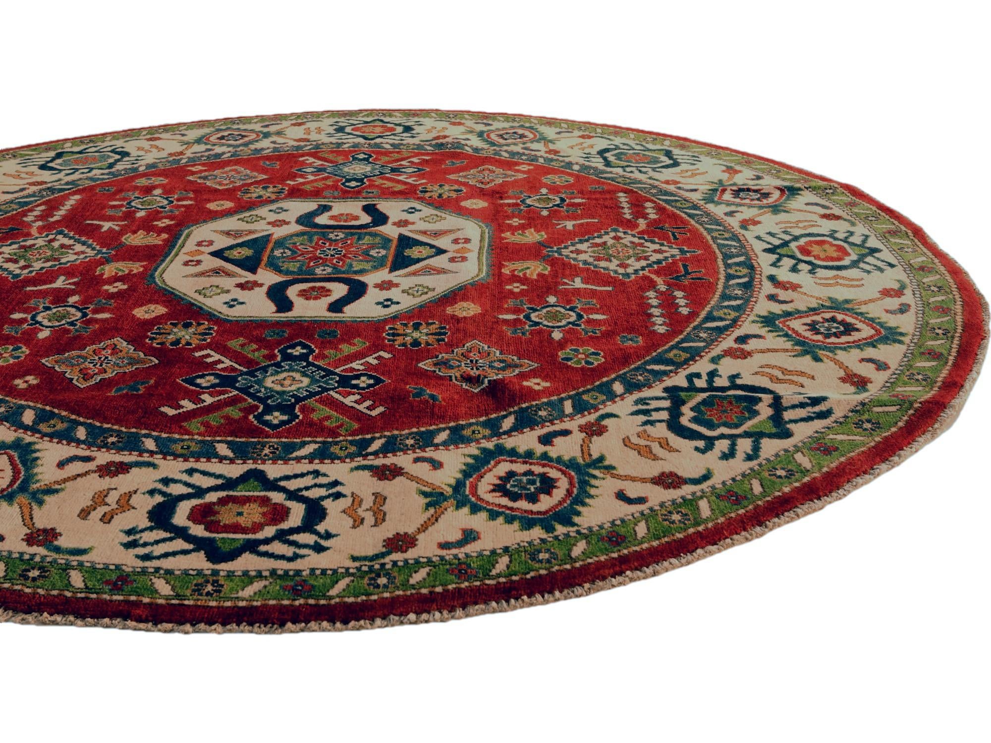7' x 7' 1 Hand Knotted Kazak Round Rug