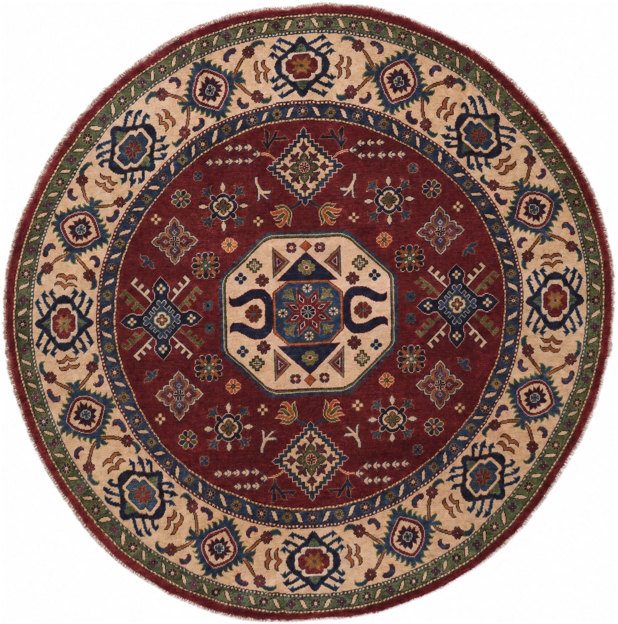 7' x 7' 1 Hand Knotted Kazak Round Rug