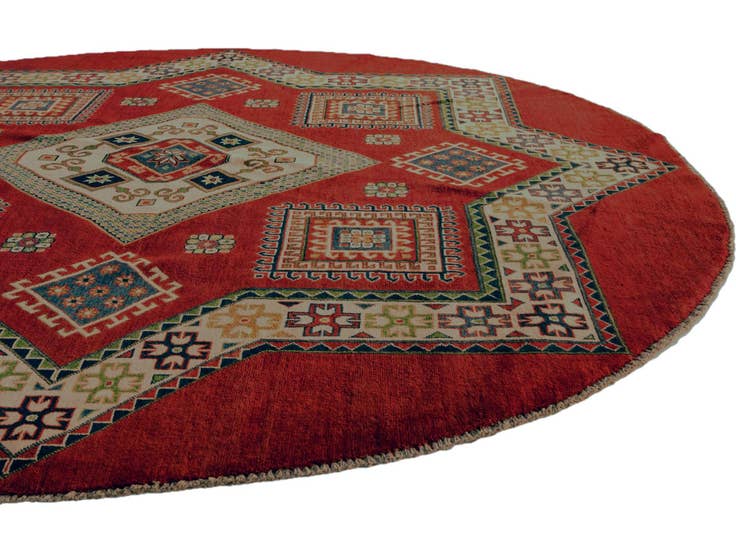 Detailfoto van 250cm x 250cm Handgeknoopt Kazak Rond Vloerkleed