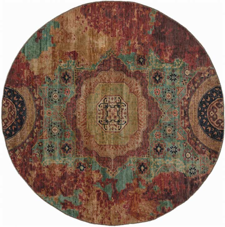 8' x 8' 2 Hand Knotted Mamluk Ziegler Round Rug