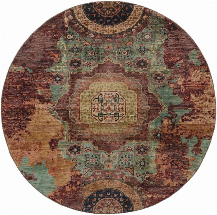 Detailfoto van 245cm x 250cm Handgeknoopt Mamluk Ziegler Rond Vloerkleed