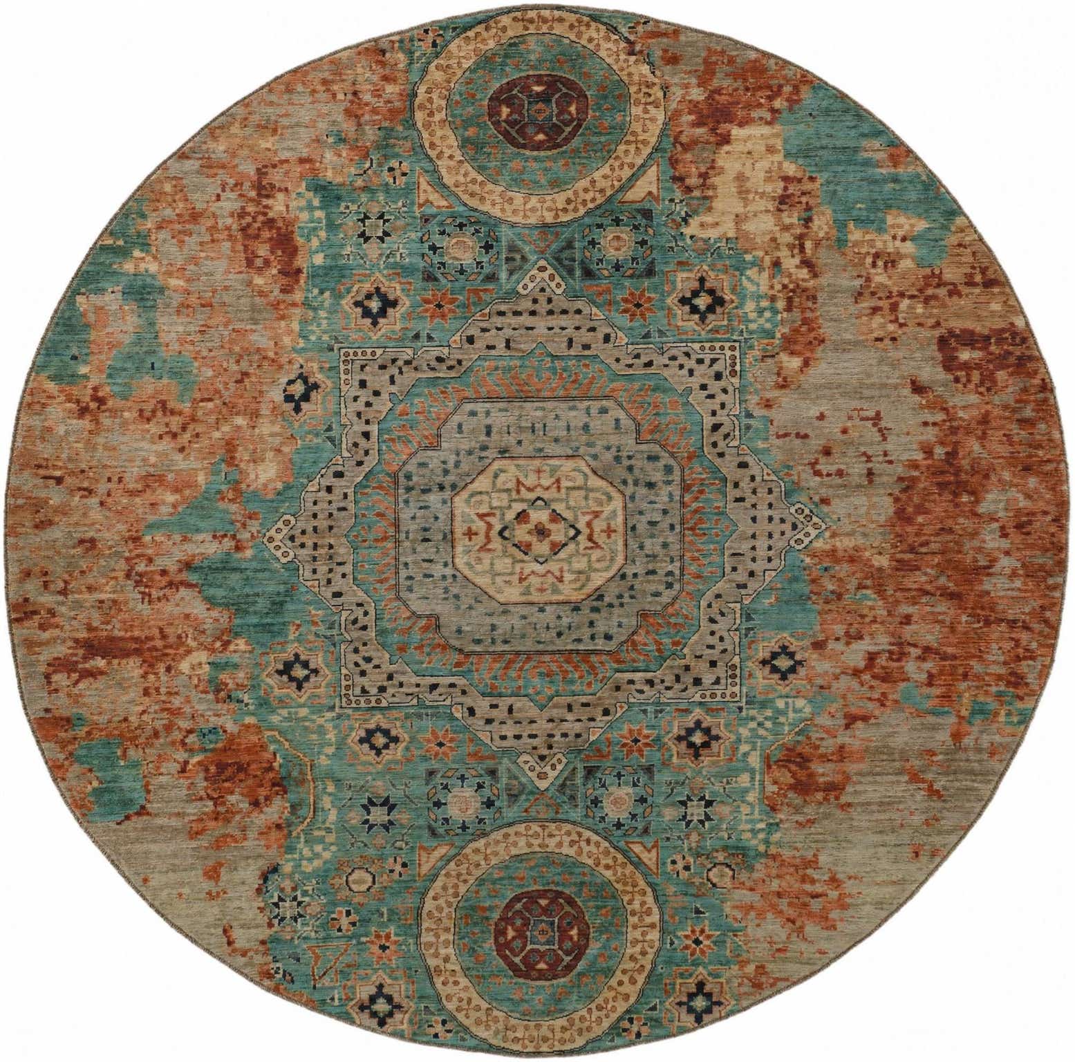9' 6 x 9' 7 Hand Knotted Mamluk Ziegler Round Rug