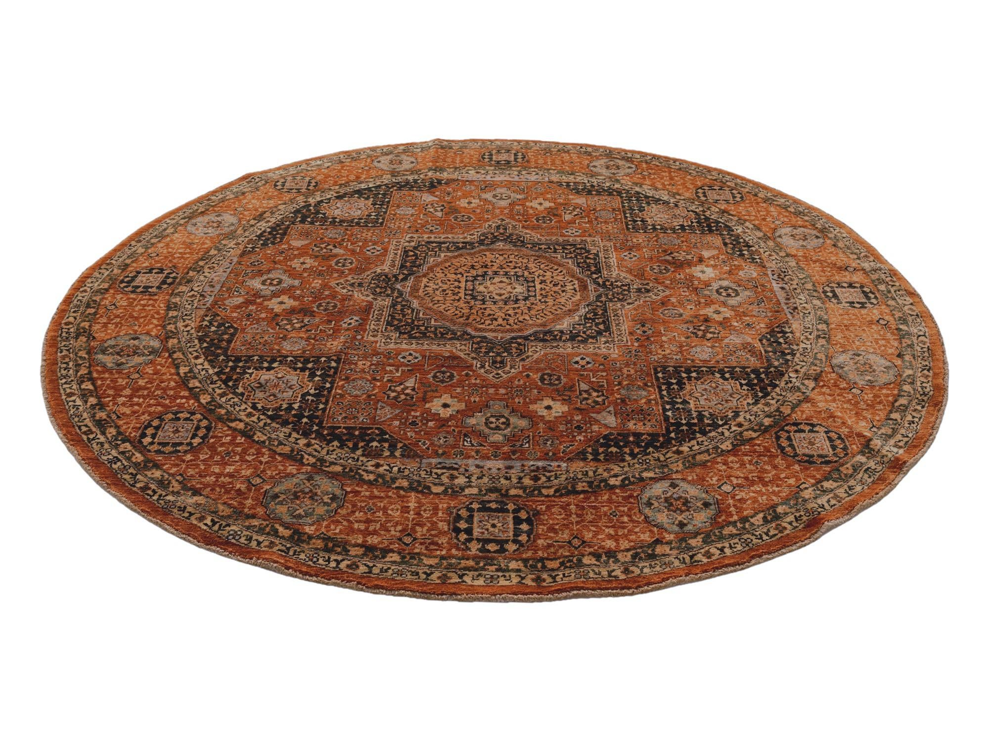 8' x 8' 2 Hand Knotted Mamluk Ziegler Round Rug