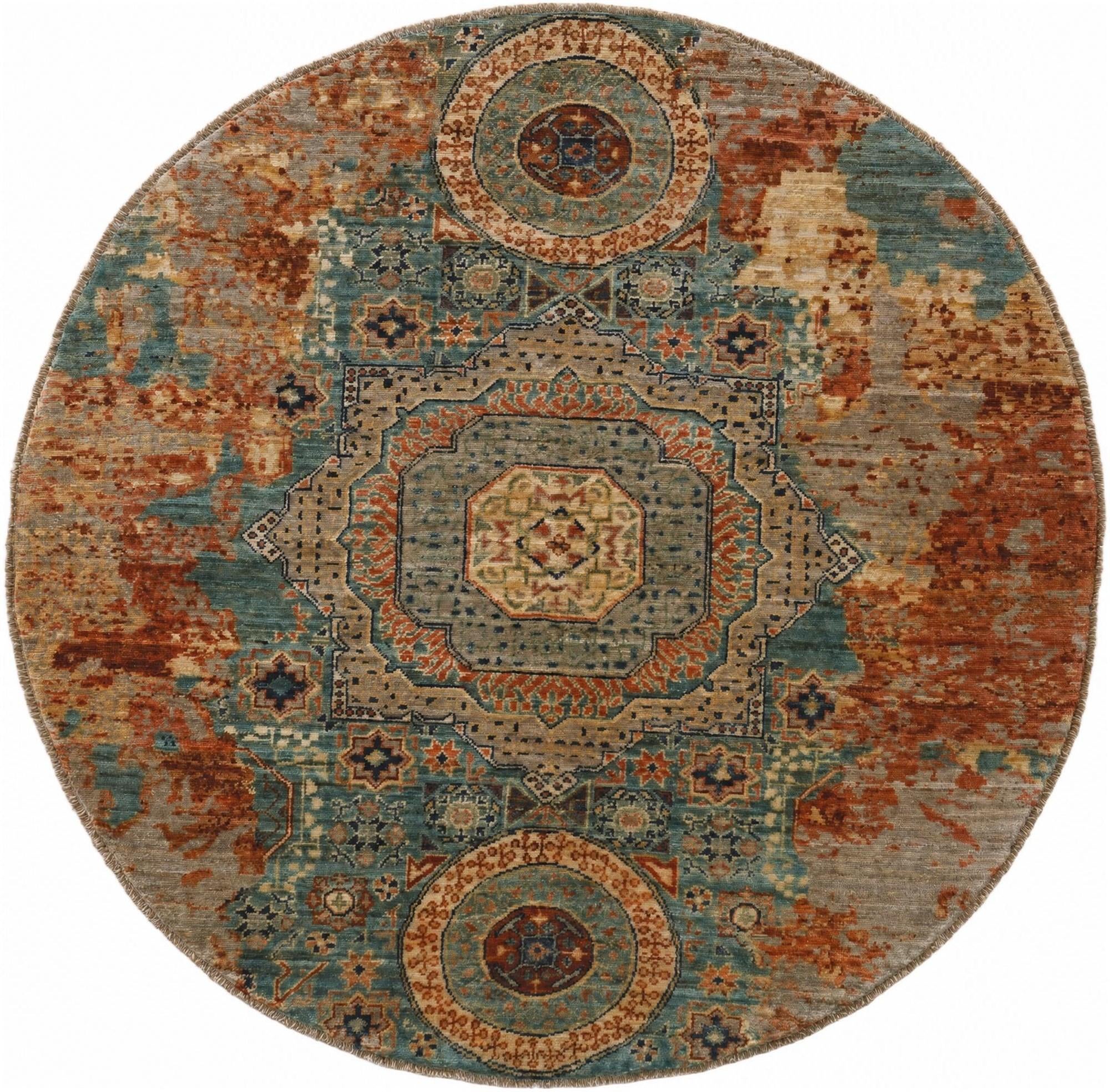 4' 11 x 4' 11 Hand Knotted Mamluk Ziegler Round Rug