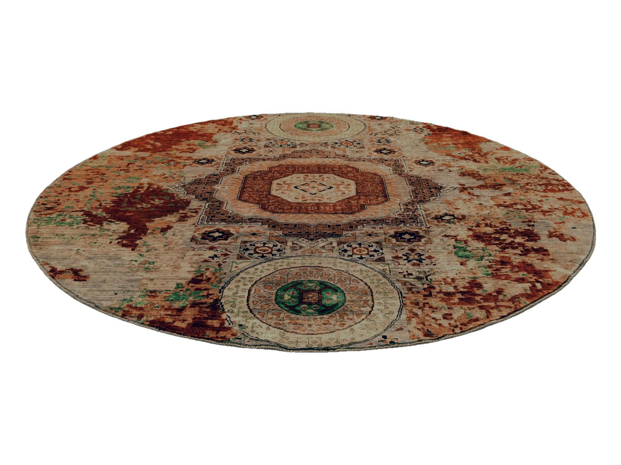 9' 8 x 9' 9 Hand Knotted Mamluk Ziegler Round Rug