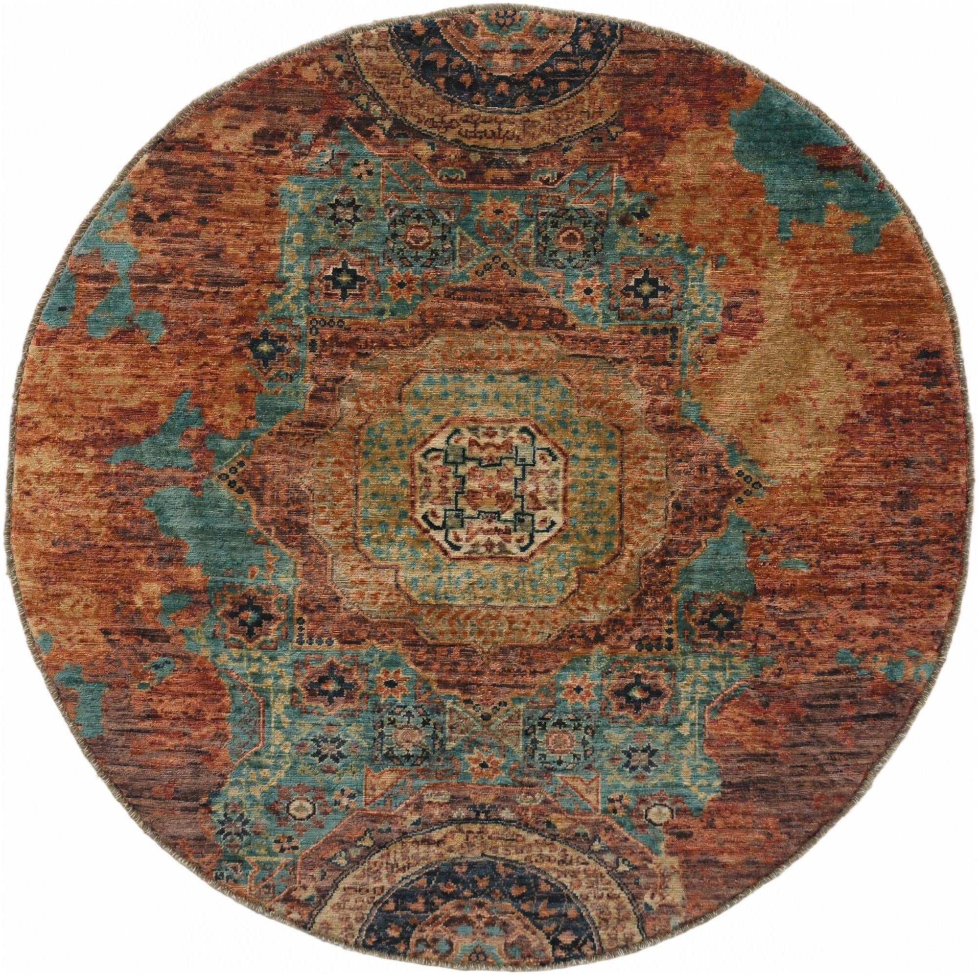4' 9 x 4' 9 Hand Knotted Mamluk Ziegler Round Rug