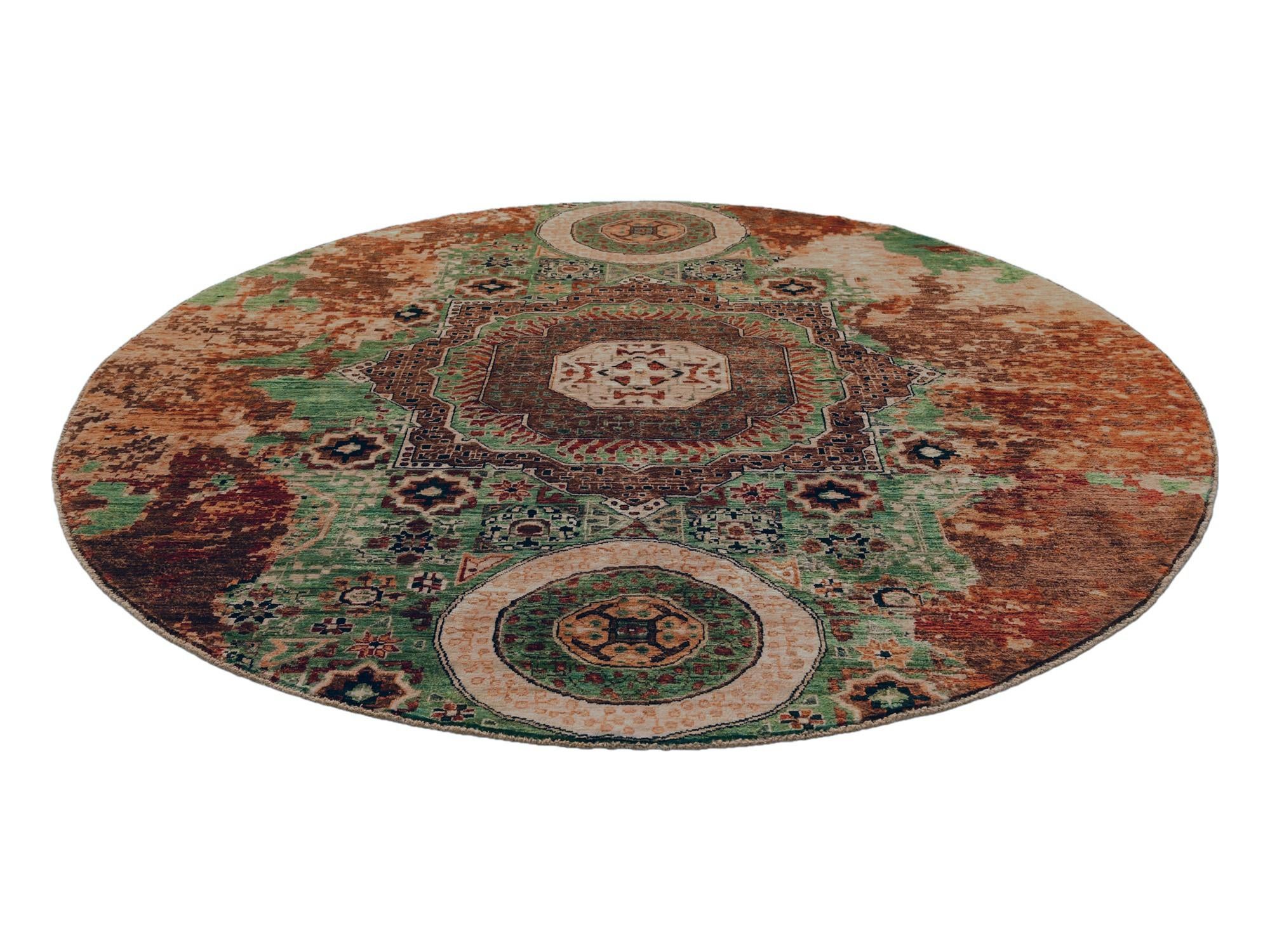 8' x 8' 2 Hand Knotted Mamluk Ziegler Round Rug