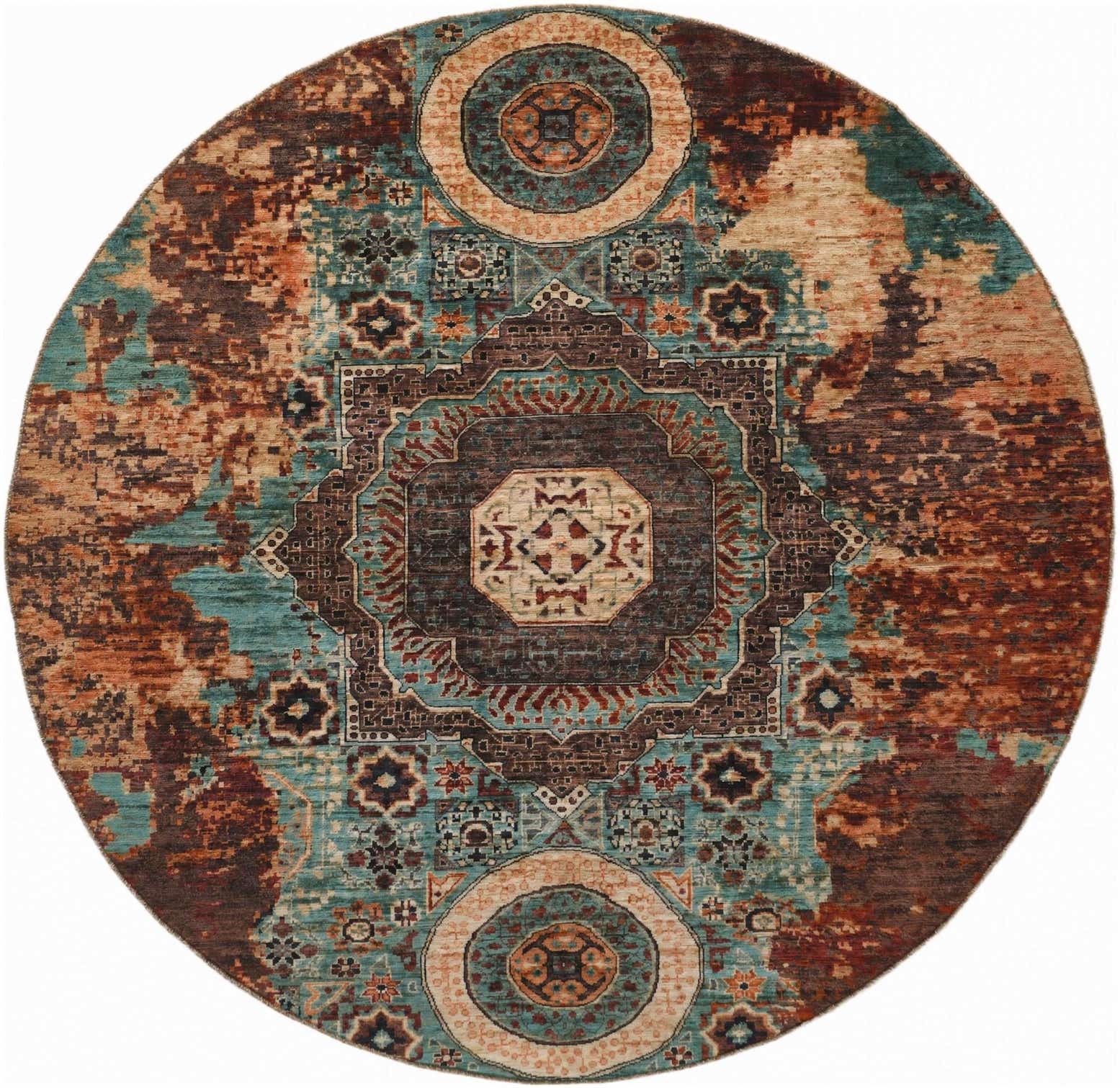 8' x 8' 2 Hand Knotted Mamluk Ziegler Round Rug