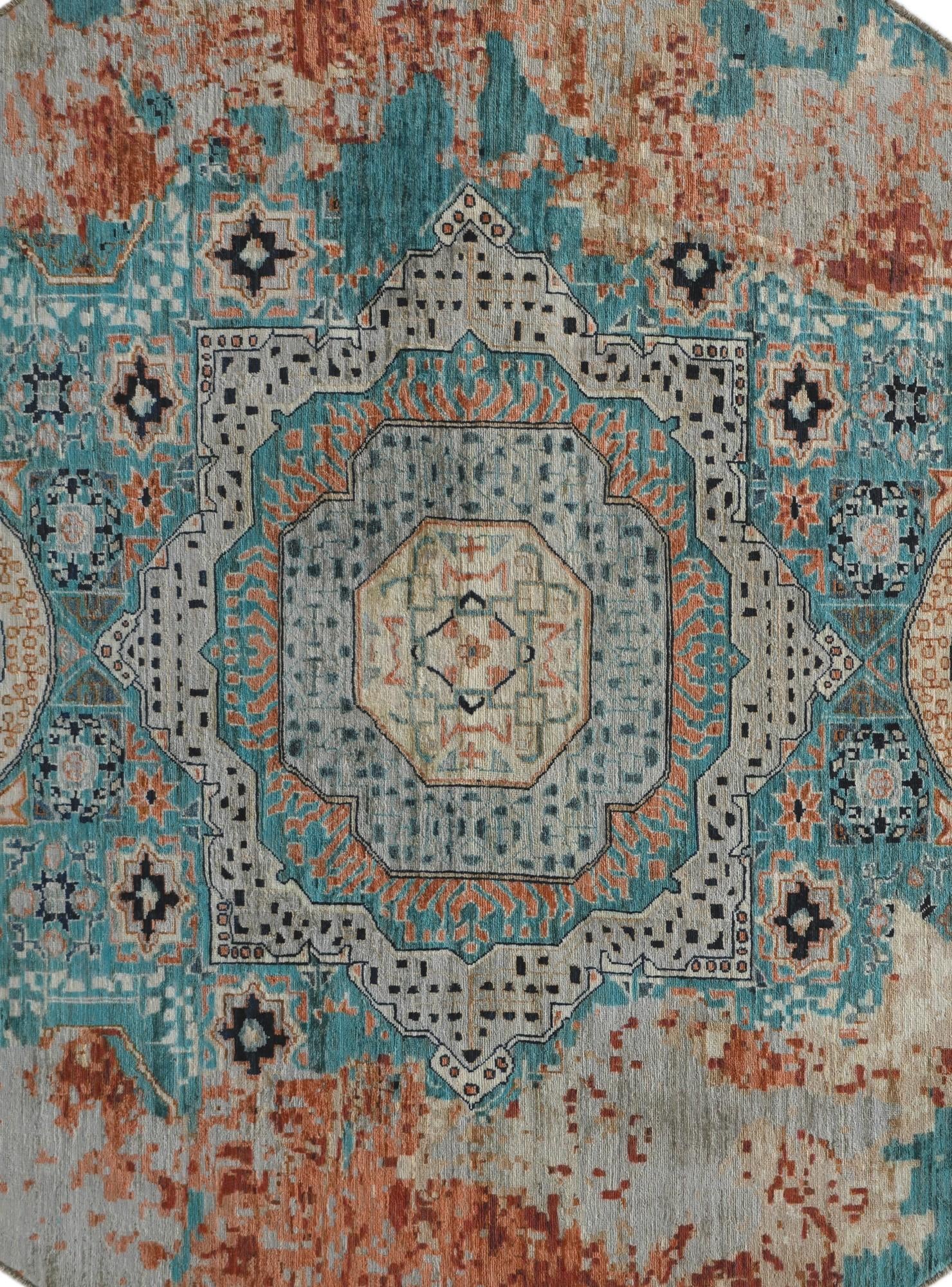 7' 11 x 7' 11 Hand Knotted Mamluk Ziegler Round Rug