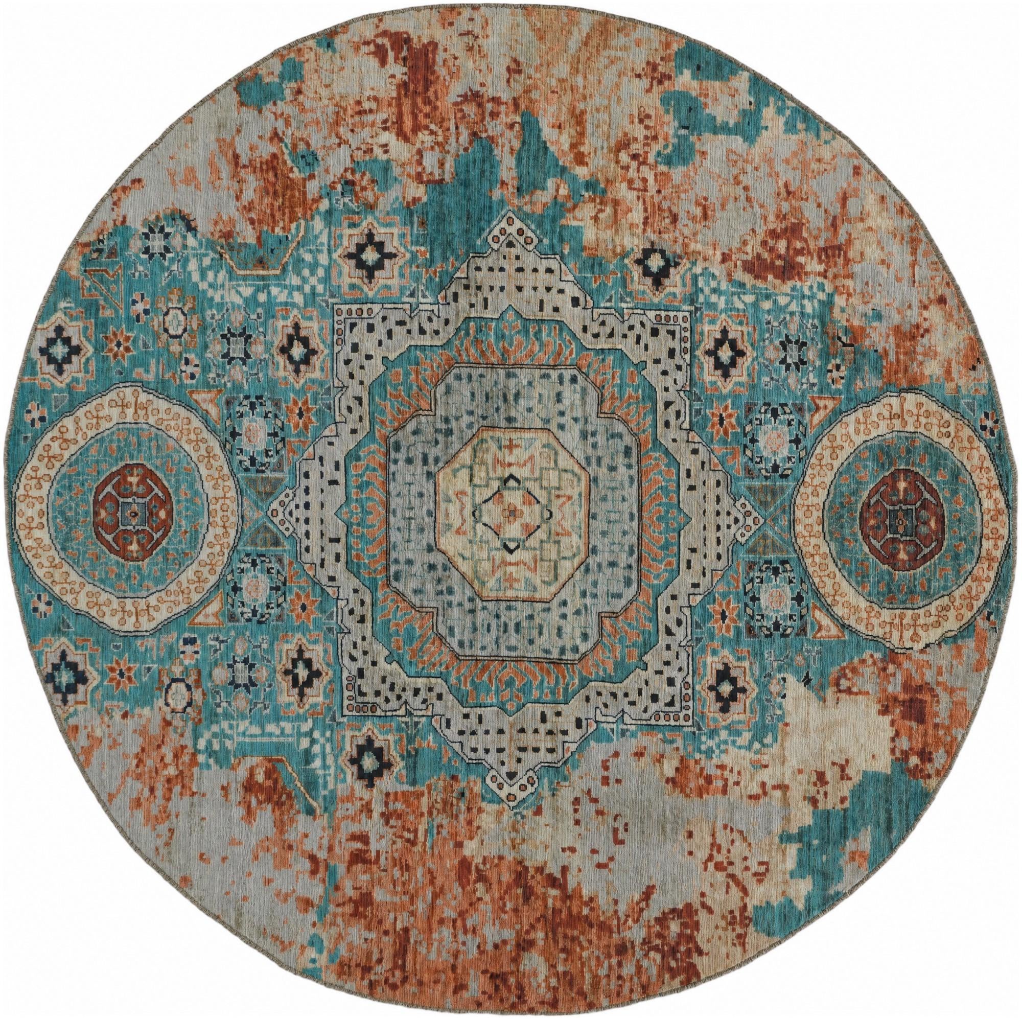 7' 11 x 7' 11 Hand Knotted Mamluk Ziegler Round Rug