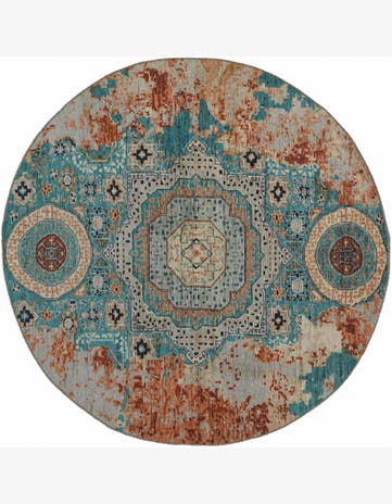 7' 11 x 7' 11 Hand Knotted Mamluk Ziegler Round Rug