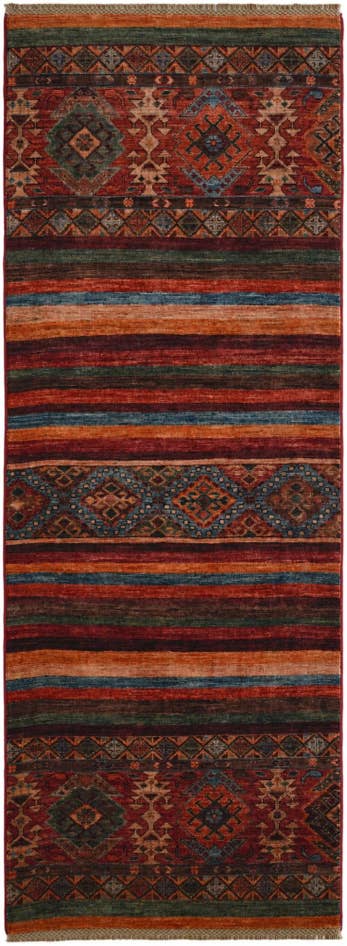 Detailansicht von 75cm x 210cm Handgeknüpft Kazak Läufer Teppich