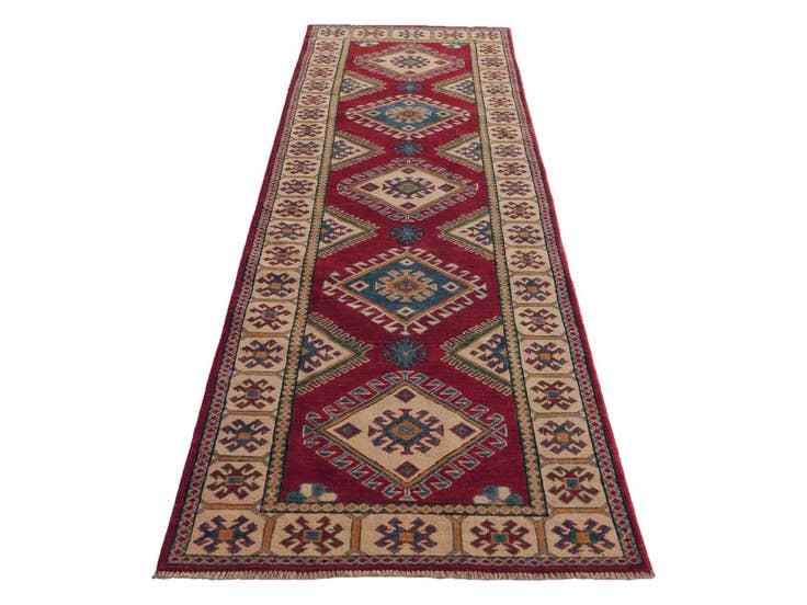 Detailansicht von 85cm x 300cm Handgeknüpft Kazak Läufer Teppich