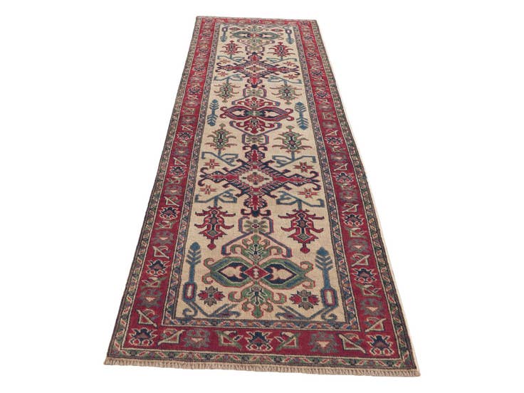 Detailansicht von 85cm x 290cm Handgeknüpft Kazak Läufer Teppich