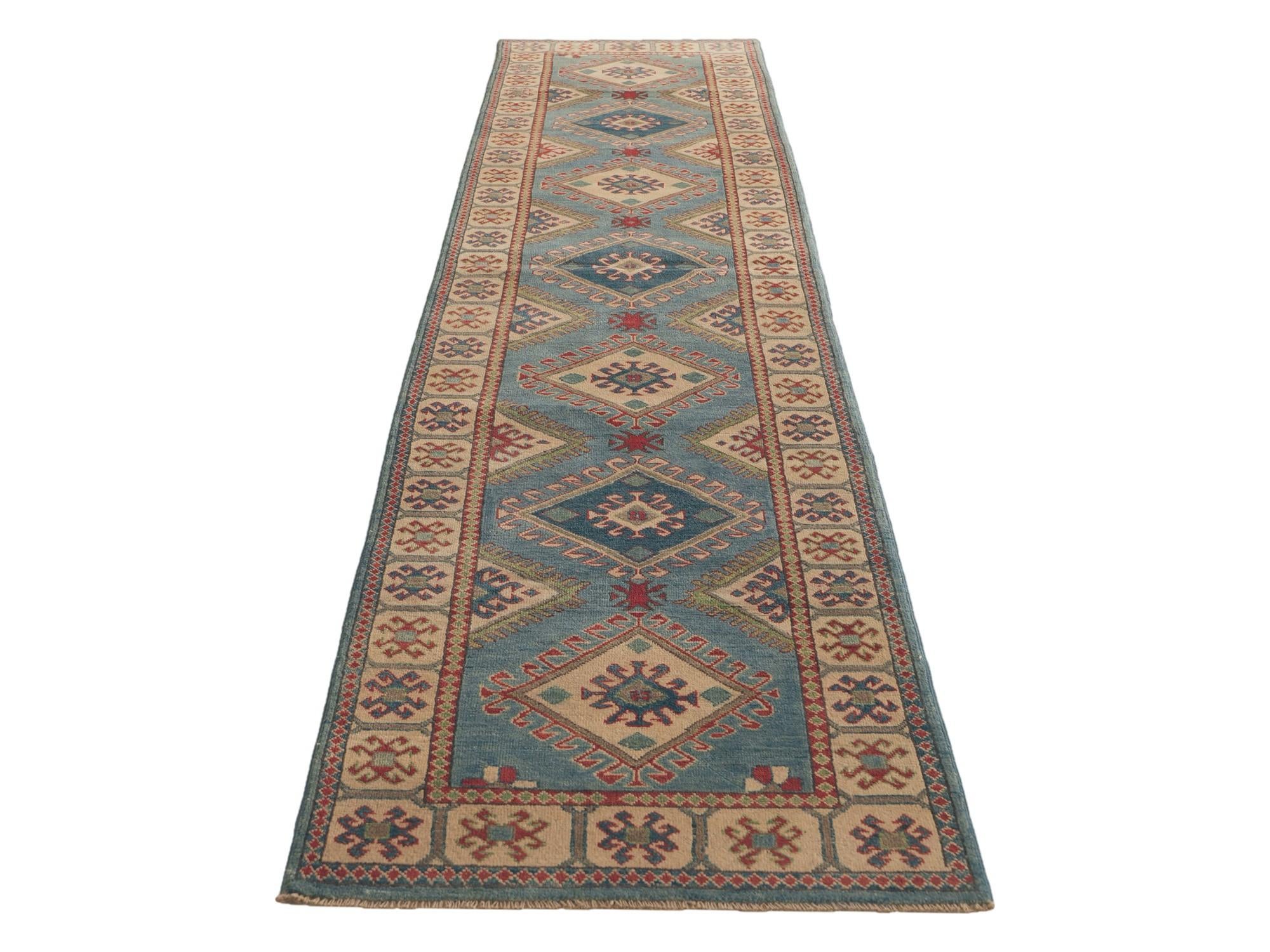 85cm x 395cm Hand Knotted Kazak Runner Rug
