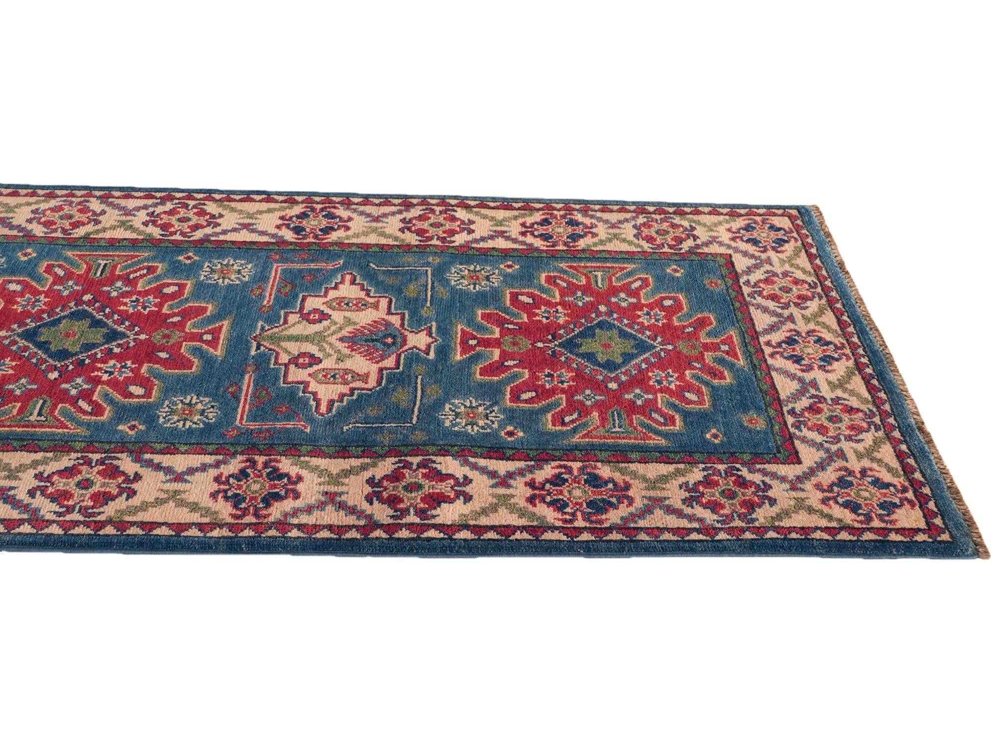 80cm x 200cm anudado a mano Kazak Alfombra Pasillera