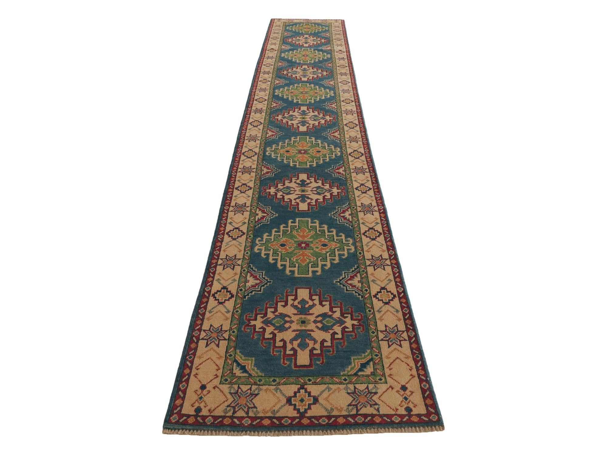 80cm x 485cm anudado a mano Kazak Alfombra Pasillera