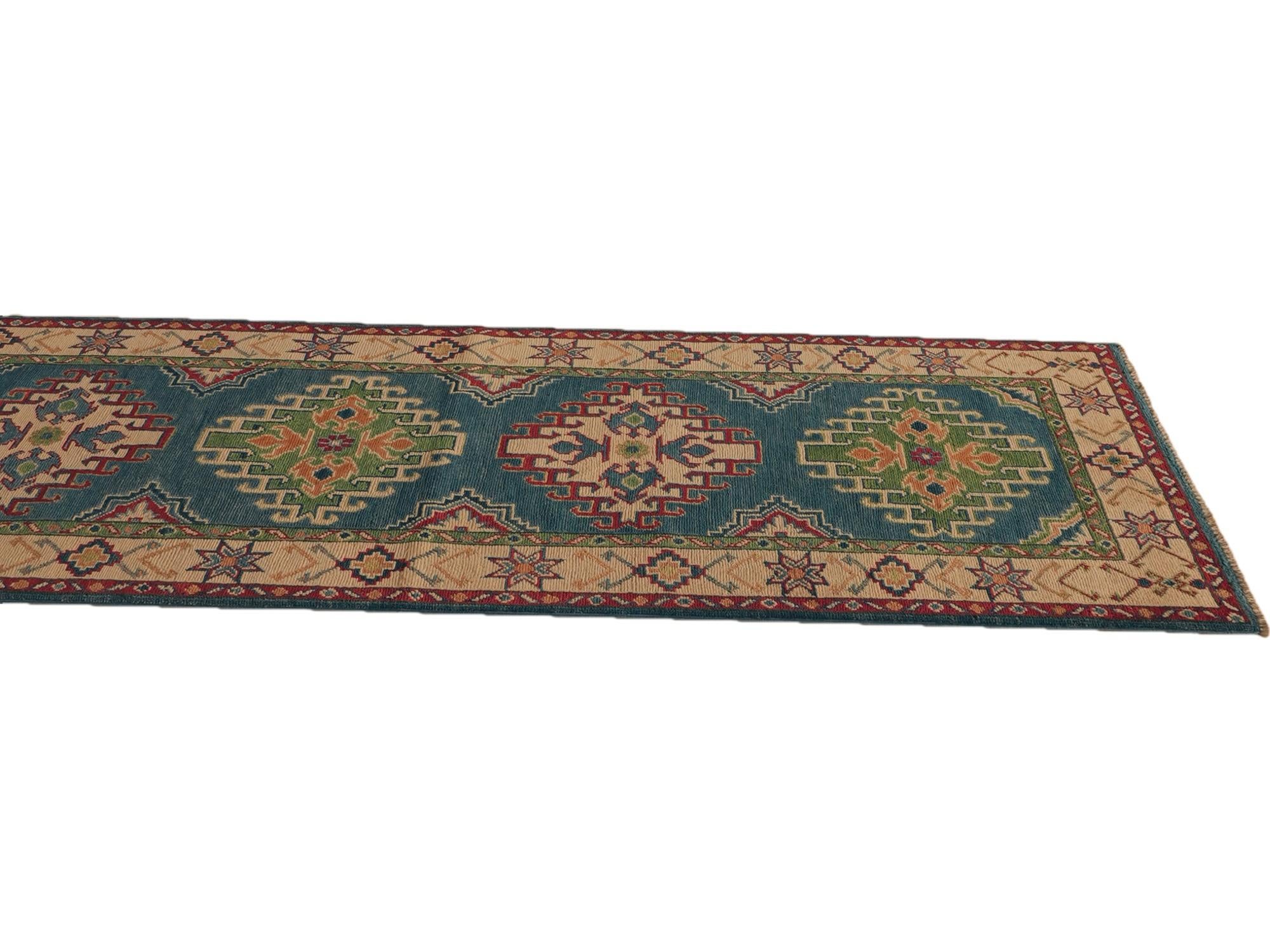 80cm x 485cm anudado a mano Kazak Alfombra Pasillera