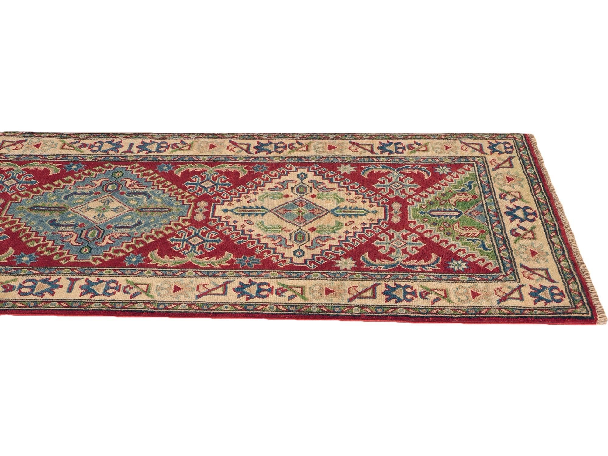 85cm x 195cm Hand Knotted Kazak Runner Rug