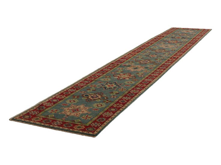 Detailansicht von 80cm x 490cm Handgeknüpft Kazak Läufer Teppich