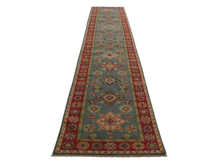 Detailansicht von 80cm x 490cm Handgeknüpft Kazak Läufer Teppich